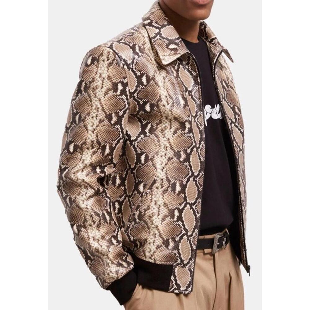 NWT $1165 KOOPLES SNAKESKIN-EFFECT LEATHER JACKET